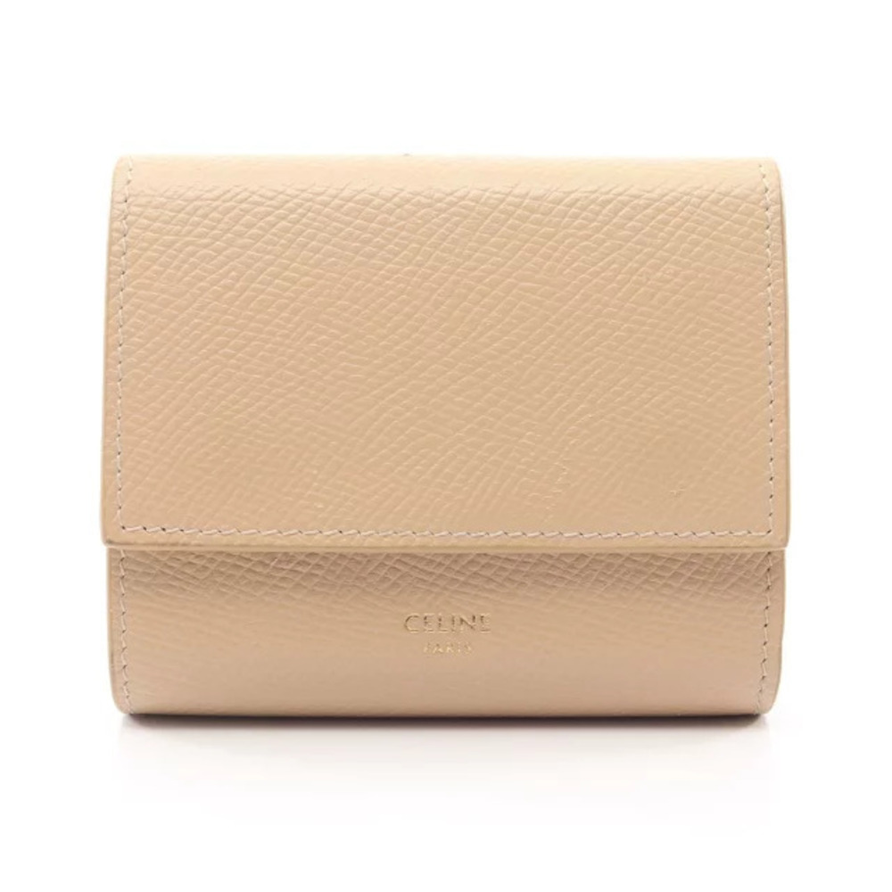 Celine Trifold Wallet Leather Beige Cream